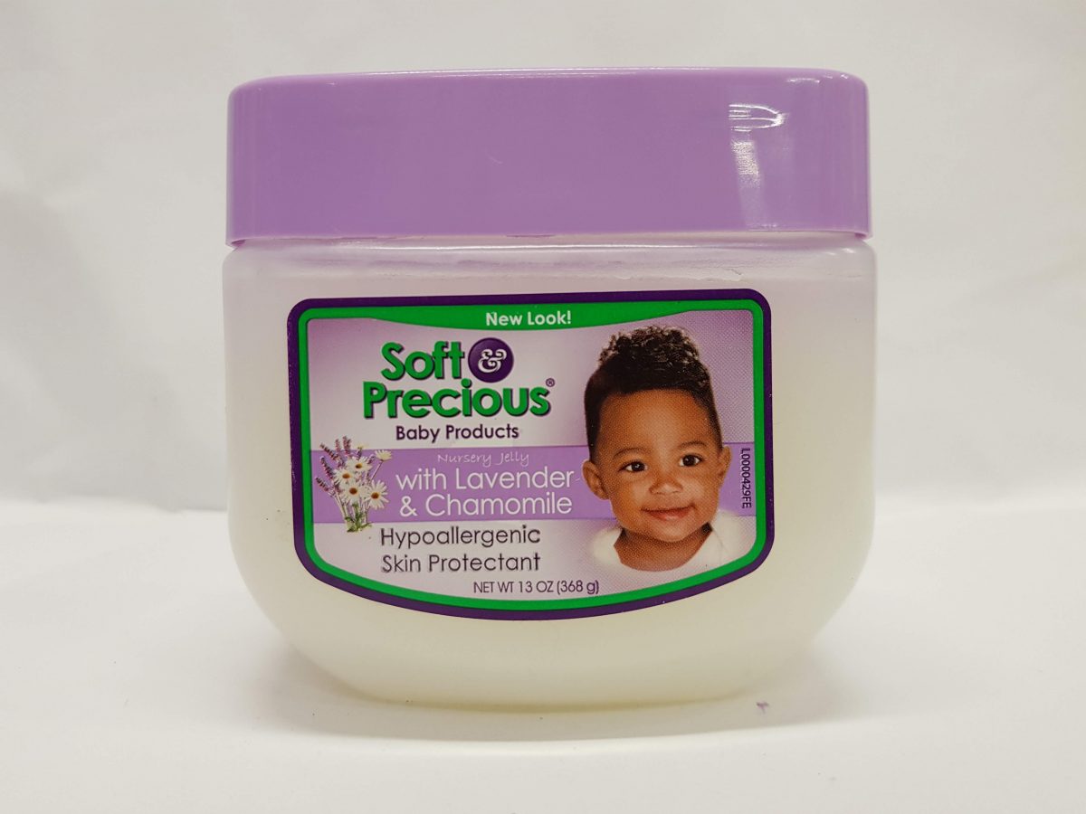 SOFT & PRECIOUS BABY PRODUCTS (HYPOALLERGENIC SKIN PROTECT-ANT) NURSERY JELLY WITH LAVENDER AND CHAMOMILE Soft and Precious Lavender and Chamomile Nursery Jelly is lightly scented and smooth enough to provide a gentle, soothing blanket of protection against the discomforts of diaper rash. USES Temporarily protects minor cuts, scrapes, burns. Temporarily protects and helps relieve chapped or cracked skin and lips. Helps protect from the drying of wind and cold weather. Directions Apply as needed. Warning For external use only. When using this product do not get into eyes. Do not use deep or puncture wounds, animal bites, serious burns.If swallowed, get medical help or contact a poison control center right away. Stop use and ask doctor if condition worsens symptoms longer than 7 days or clear up and occur again within a few days. Keep out of reach of children.